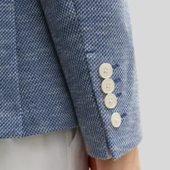 Textured Patch Pocket Cotton Blend Blazer - Blue