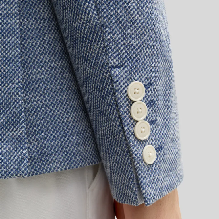 Textured Patch Pocket Cotton Blend Blazer - Blue