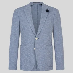 Textured Patch Pocket Cotton Blend Blazer - Blue