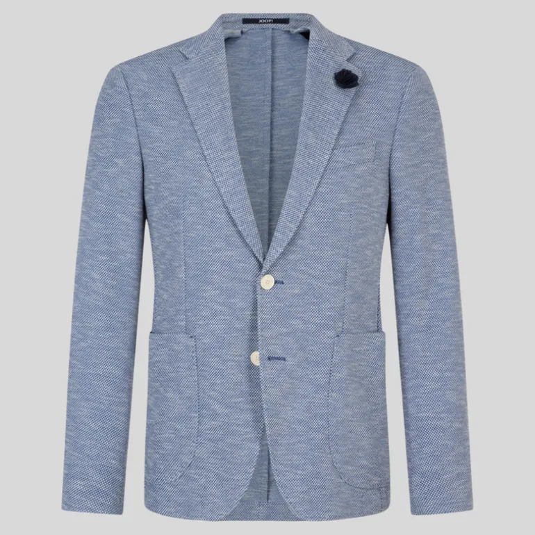 Textured Patch Pocket Cotton Blend Blazer - Blue