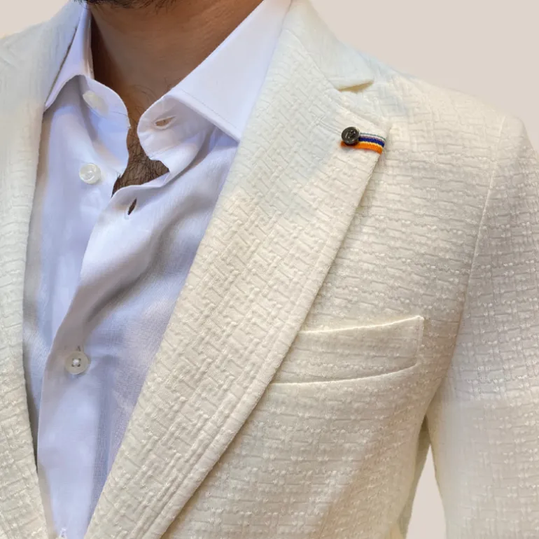 Textured Patch Pocket Jersey Knit Blazer - White
