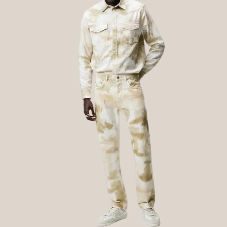 Tie-Dye Design Washed Denim - Beige