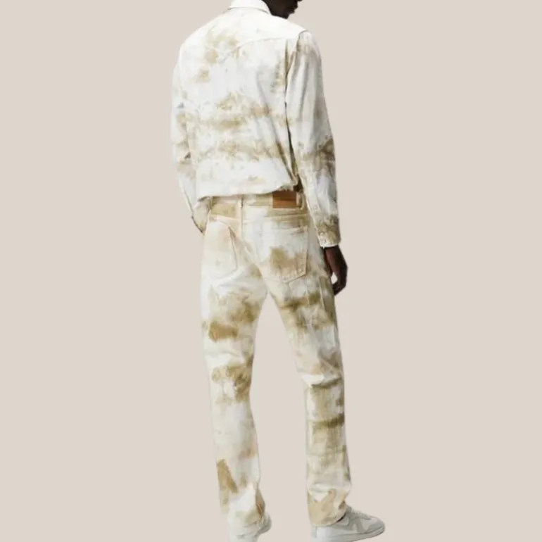 Tie-Dye Design Washed Denim - Beige