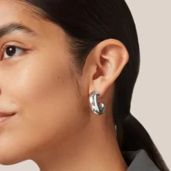 Tubular Hoop Earrings with Rounded Ends - Silver