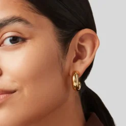 Tubular Hoop Earrings with Rounded Ends - Gold