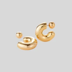 Tubular Hoop Earrings with Rounded Ends - Gold