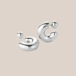 Tubular Hoop Earrings with Rounded Ends - Silver
