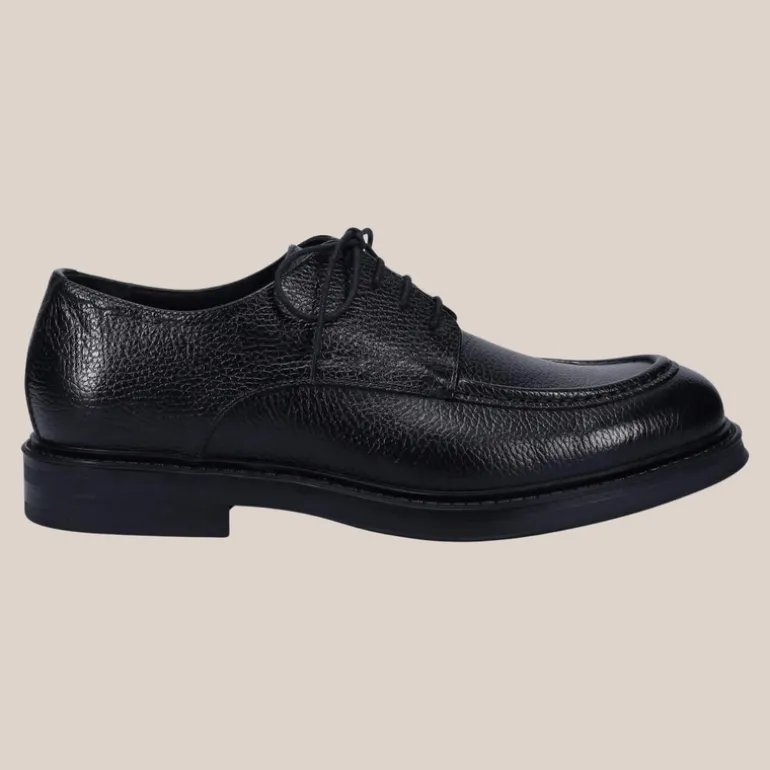 Tumbled Calf Leather Derby Shoe - Black