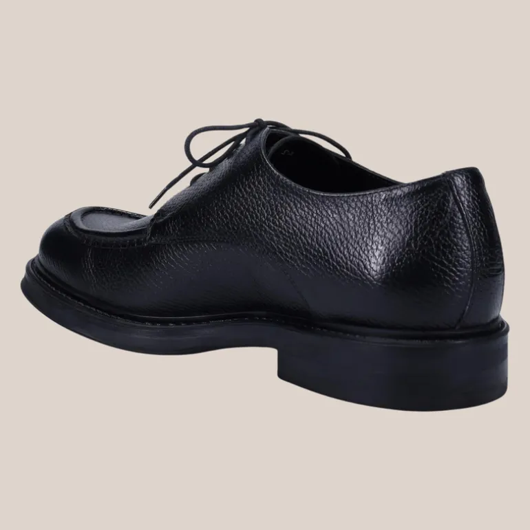 Tumbled Calf Leather Derby Shoe - Black