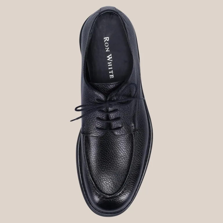 Tumbled Calf Leather Derby Shoe - Black