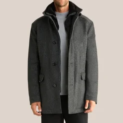 Twill Pattern High-Collar Jacket - Dark Grey