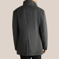 Twill Pattern High-Collar Jacket - Dark Grey