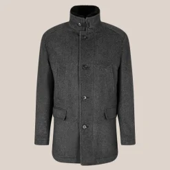 Twill Pattern High-Collar Jacket - Dark Grey