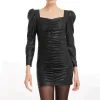 Vegan Leather Ruched Mini Dress - Black
