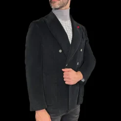 Velvet Peak Lapel Double Breasted Blazer - Dark Navy