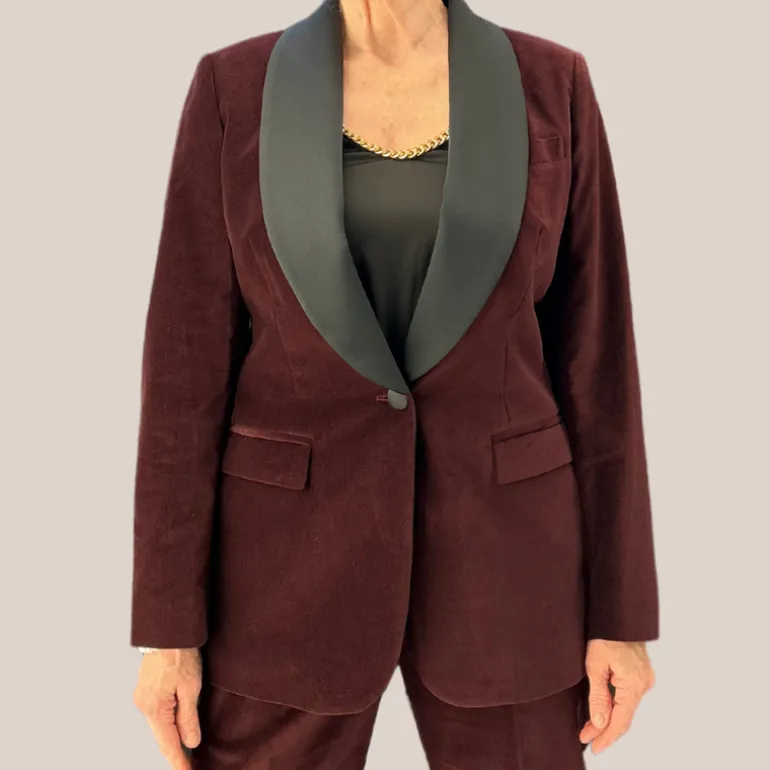 Velvet Tuxedo Jacket - Burgundy