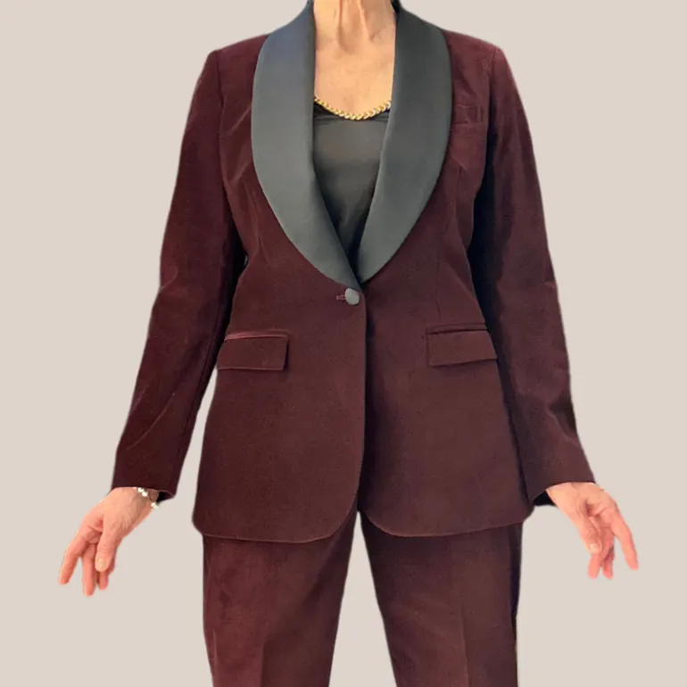 Velvet Tuxedo Jacket - Burgundy