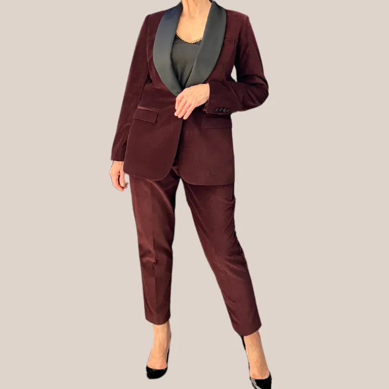 Velvet Tuxedo Jacket - Burgundy