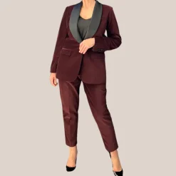 Velvet Tuxedo Pants - Burgundy