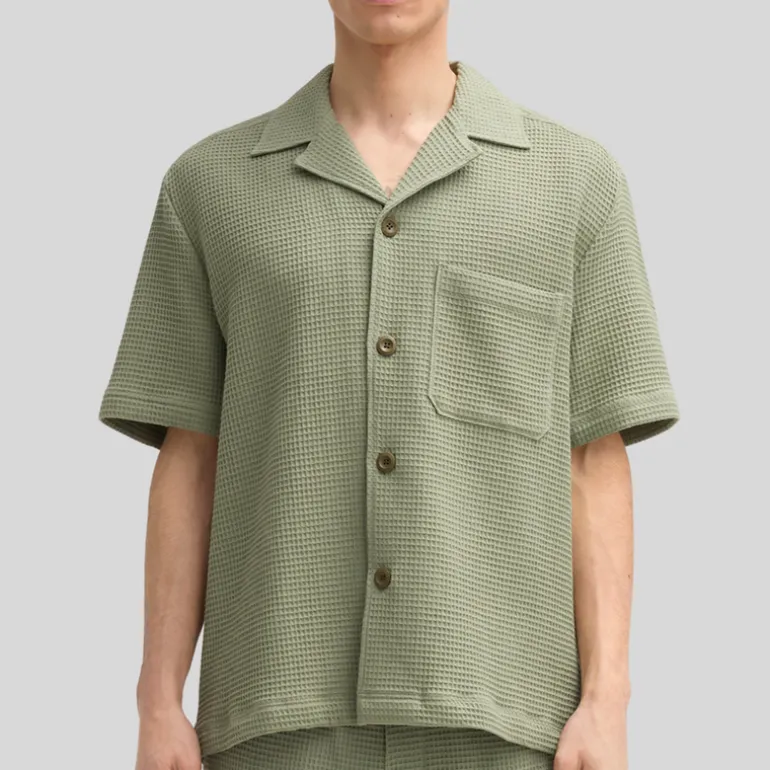 Waffle Pique Cuban Collar Shirt - Olive