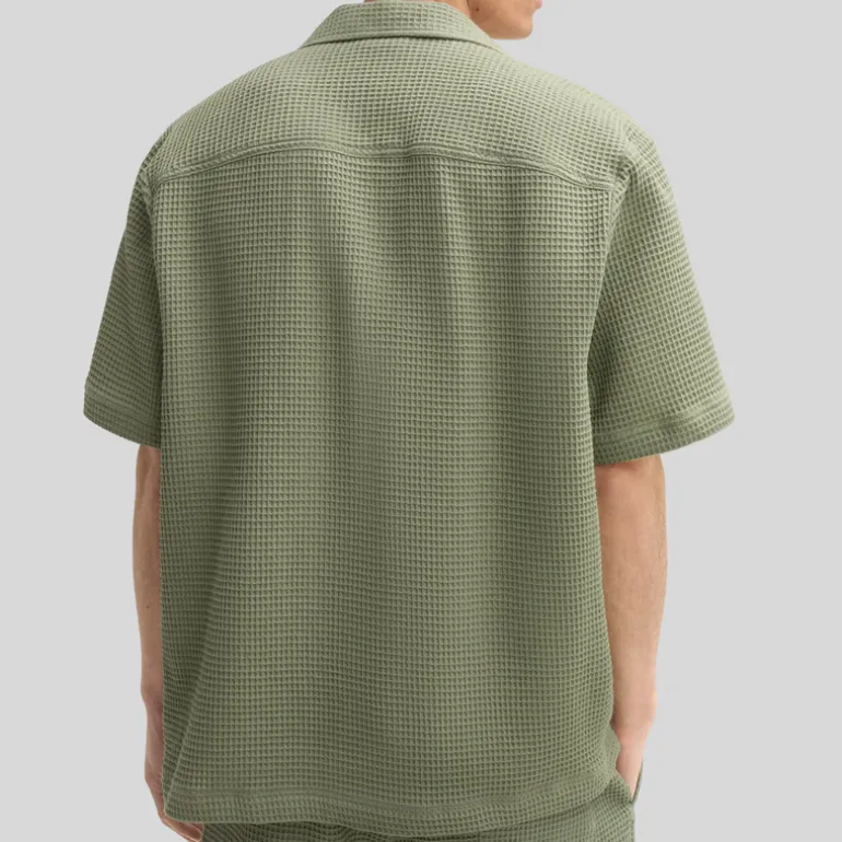 Waffle Pique Cuban Collar Shirt - Olive