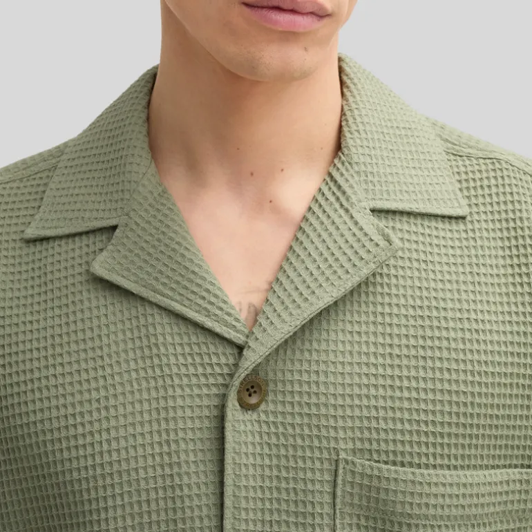 Waffle Pique Cuban Collar Shirt - Olive