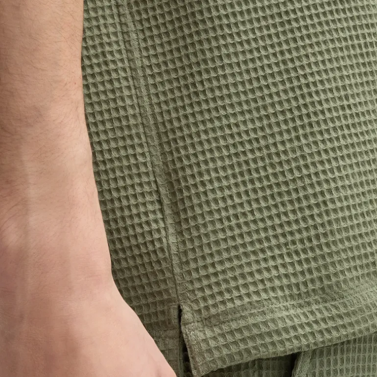 Waffle Pique Cuban Collar Shirt - Olive