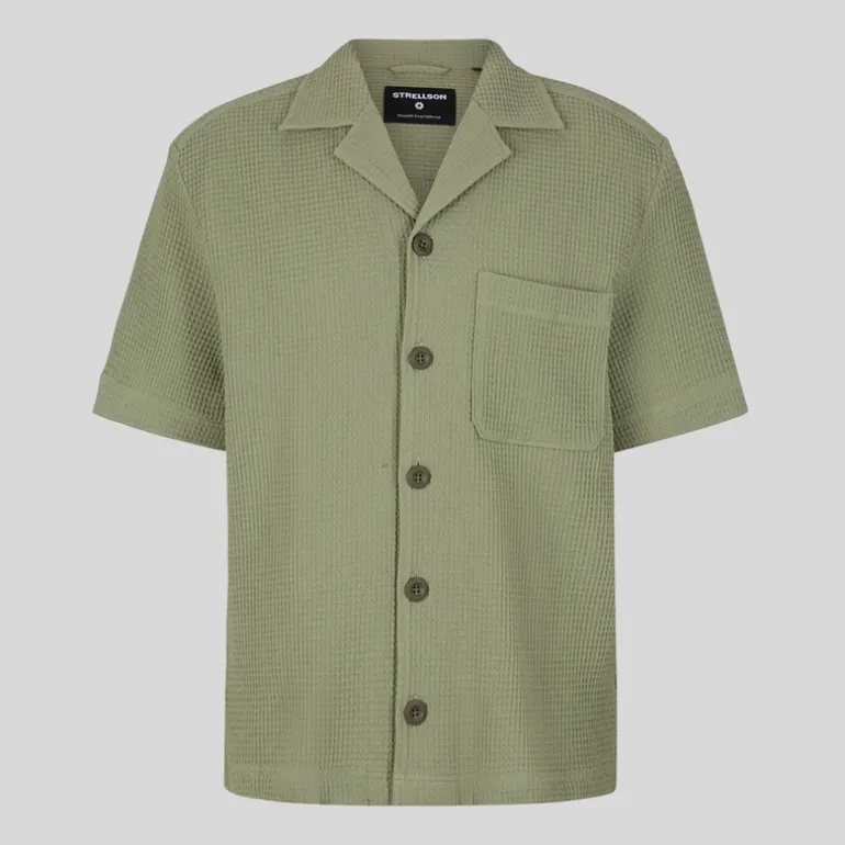 Waffle Pique Cuban Collar Shirt - Olive