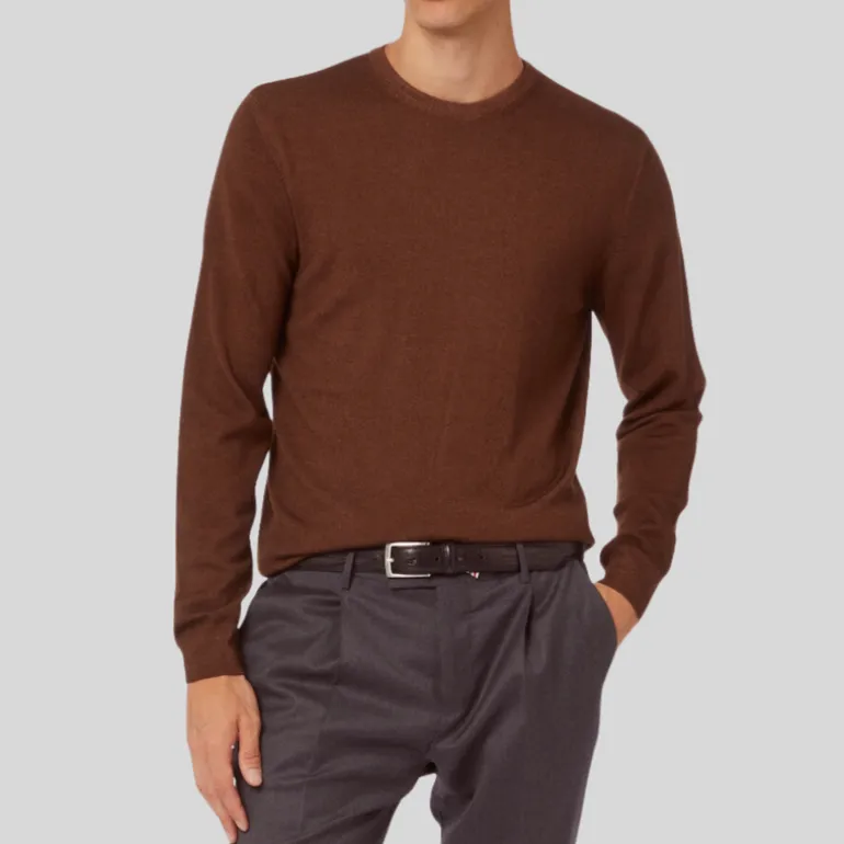 Washed Merino Crew Knit Sweater - Rust