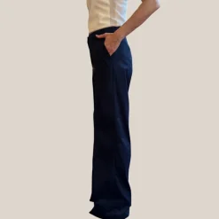 Wide Leg Cotton Pants - Navy