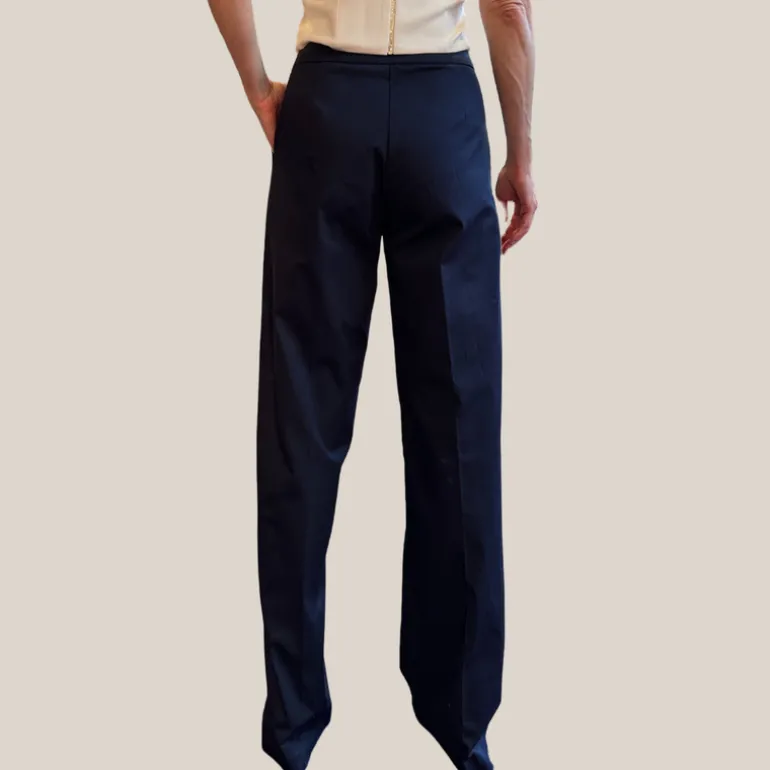 Wide Leg Cotton Pants - Navy