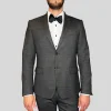 Windowpane Check Wool Blend Stretch Suit - Charcoal