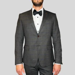 Windowpane Check Wool Blend Stretch Suit - Charcoal