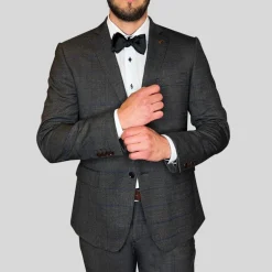 Windowpane Check Wool Blend Stretch Suit - Charcoal