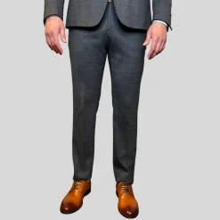 Windowpane Check Wool Blend Stretch Suit - Charcoal