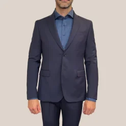 Wool Blazer with Pick Stitching - Navy