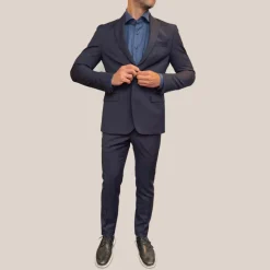 Wool Blazer with Pick Stitching - Navy