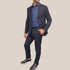 Wool Blazer with Pick Stitching - Navy