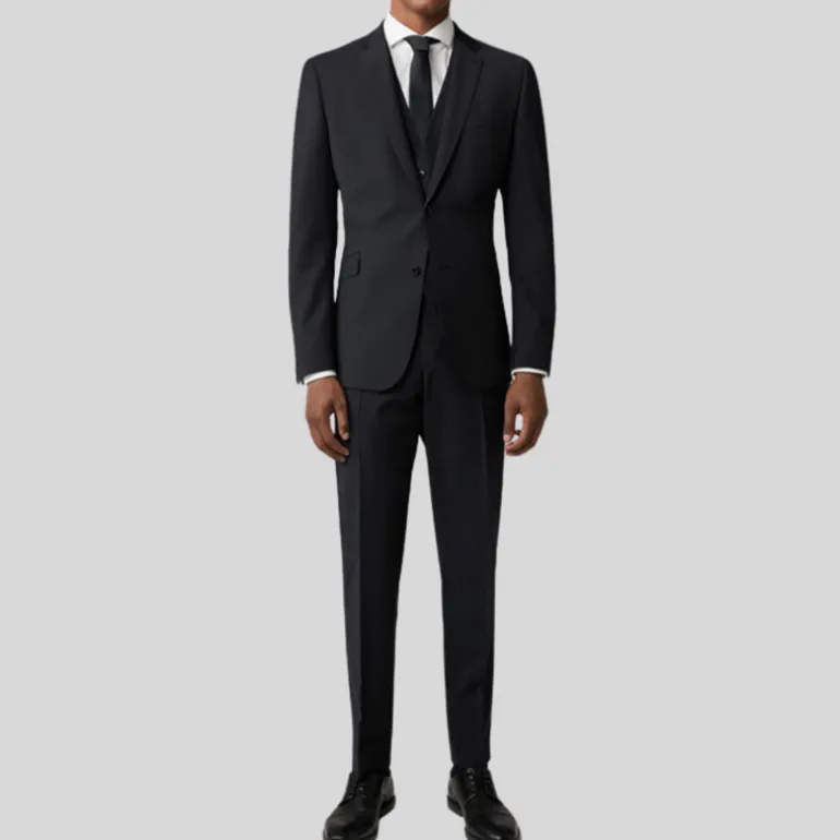 Wool Stretch Blend Blazer - Black