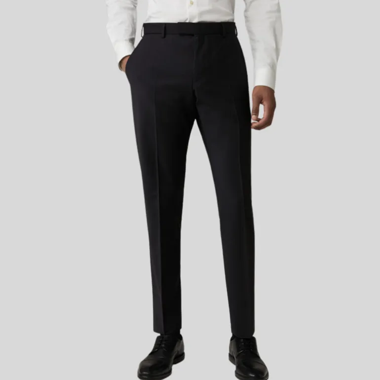 Wool Stretch Blend Slim Fit Dress Pant - Black