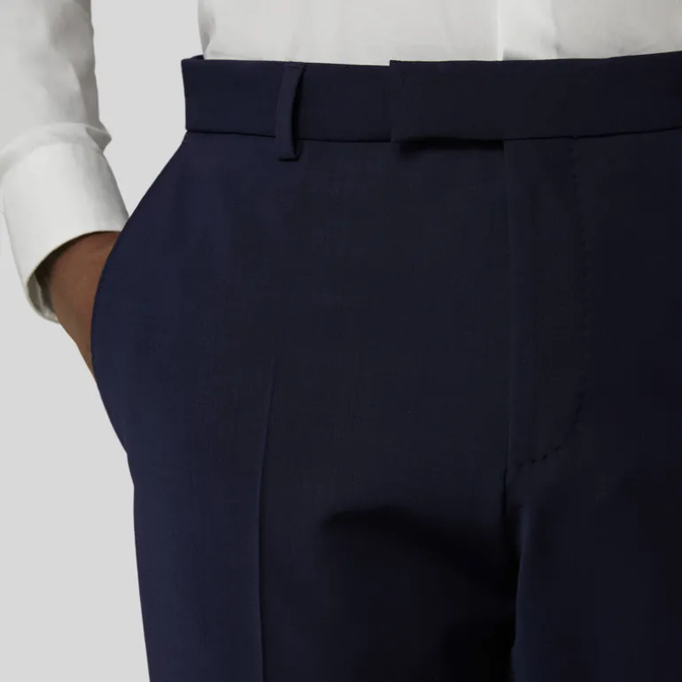 Wool Stretch Blend Slim Fit Dress Pant - Navy