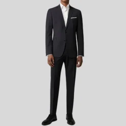 Wool Stretch Blend Slim Fit Dress Pant - Black