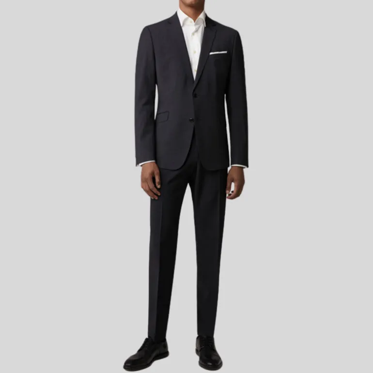 Wool Stretch Blend Slim Fit Dress Pant - Black