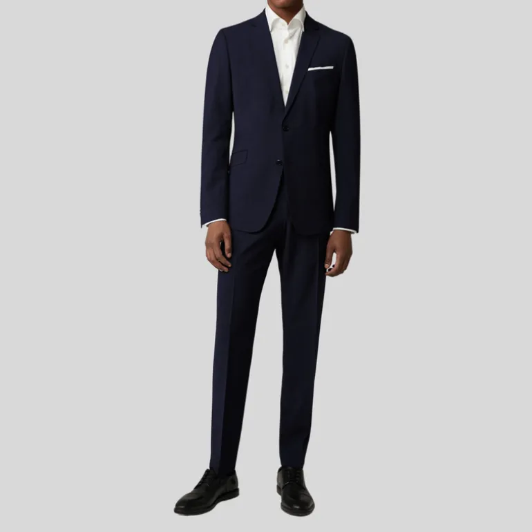 Wool Stretch Blend Slim Fit Dress Pant - Navy